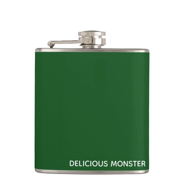 Delicious Monster green colour name Hip Flask (Front)