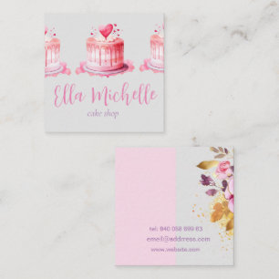 delicious pink cake square business card