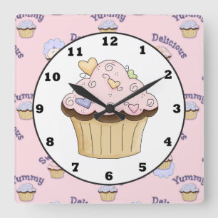 Delicious pink cupacke bakery kitchen wall clock
