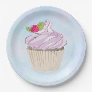 Delicious Pink Cupcake Berry on Top Paper Plate