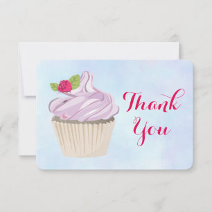 Delicious Pink Cupcake Berry on Top Thank You Card