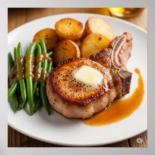 Delicious Pork Chop Dinner Design Poster (Front)