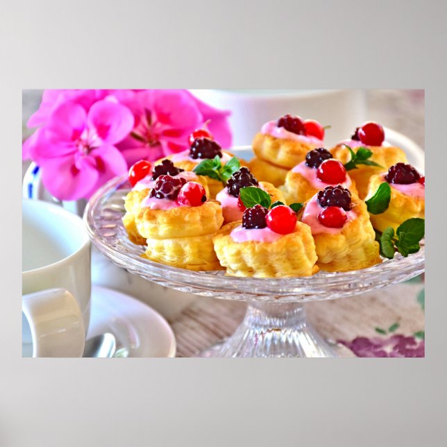 Delicious Red Berries Cake Puff Pastry Dessert Poster (Front)