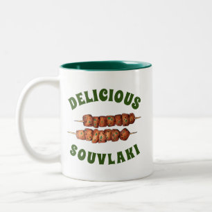 Delicious Souvlaki Meat Pork Skewer Greek Cuisine Two-Tone Coffee Mug