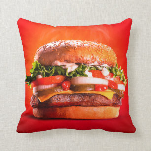Delicious Steak Cheese Burger Throw Pillow