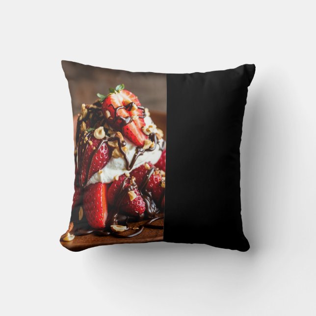 delicious strawberries whipped cream mold chocolat throw pillow (Front)