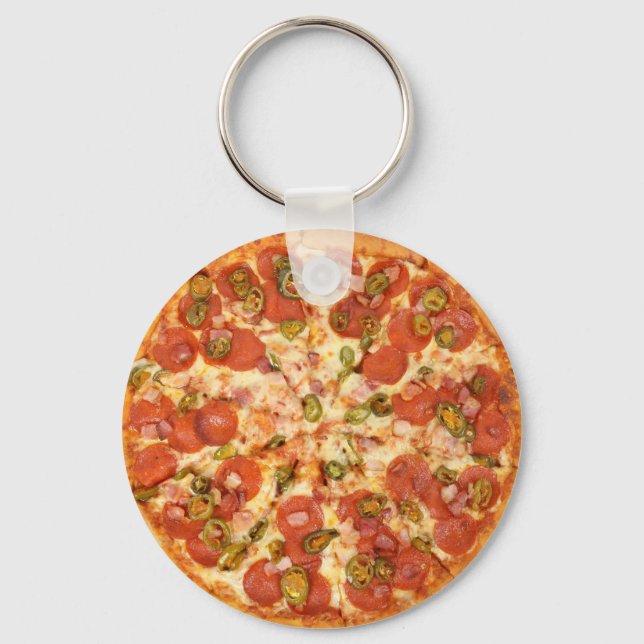 delicious whole pizza pepperoni jalapeno photo keychain (Front)