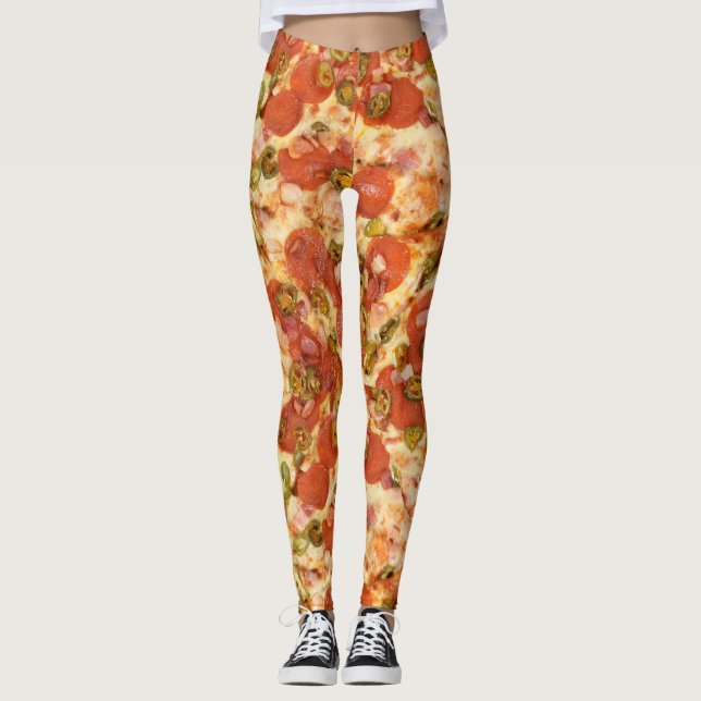 delicious whole pizza pepperoni jalapeno photo leggings (Front)