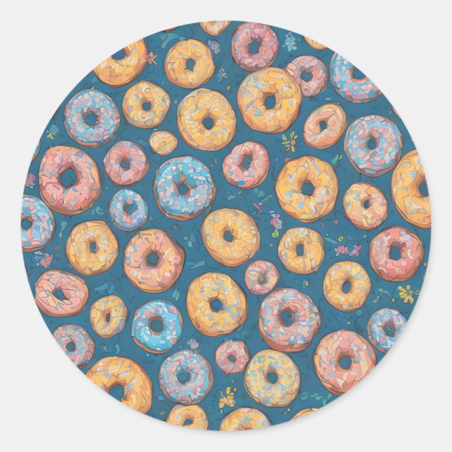 Delight Cartoonish Sprinkle Sweet Doughnut Pattern Classic Round Sticker (Front)