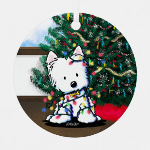 Delighted Westie Christmas KiniArt  Metal Ornament
