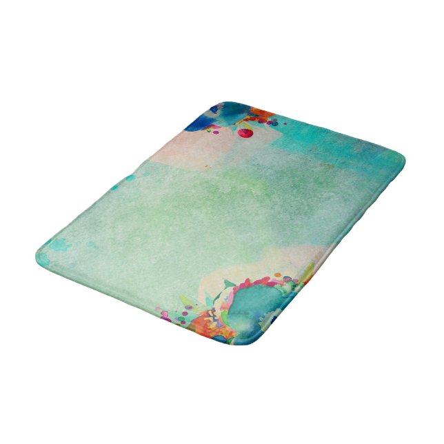 Delightful Abstract Floral Watercolor Pattern  Bath Mat (Angled)