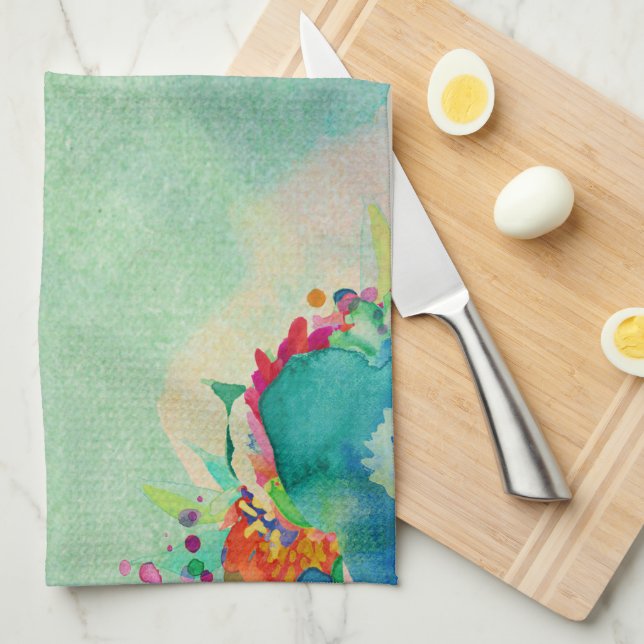 Delightful Abstract Floral Watercolor Pattern  Kitchen Towel (Quarter Fold)