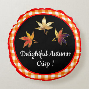 Delightful Autumn Crisp Whimsical Leaves Round Pillow