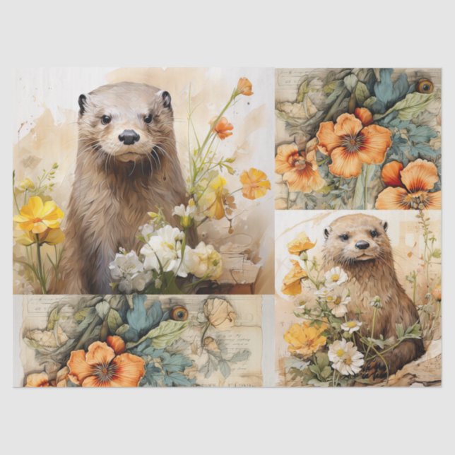 Delightful Beavers & Floral Tissue Paper (Front)