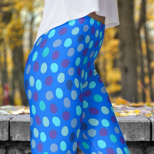 Delightful Blue and Blue Polka Dot Pattern Leggings (Blues on Brandeis Blue Leggings)