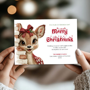 Delightful Christmas baby fawn peeking greeting  Holiday Card