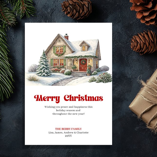 Delightful Christmas house bright festive scene  Holiday Card (Delightful Christmas house bright festive scene card)