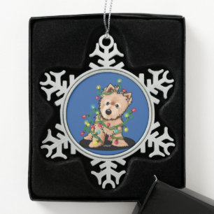 Delightful Christmas Norwich Terrier Snowflake Pewter Christmas Ornament