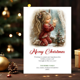 Delightful Cute Little Girl Christmas Scene Card