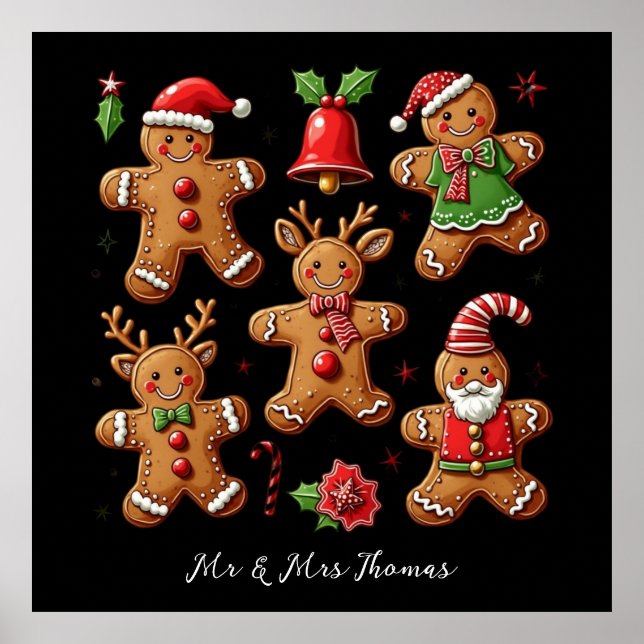 Delightful Doodle of Gingerbread Cookies Festive Poster (Front)
