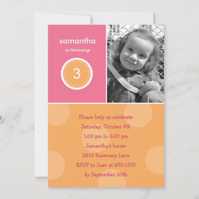 Delightful Dots Photo Birthday Invitation (Pink) (Front)