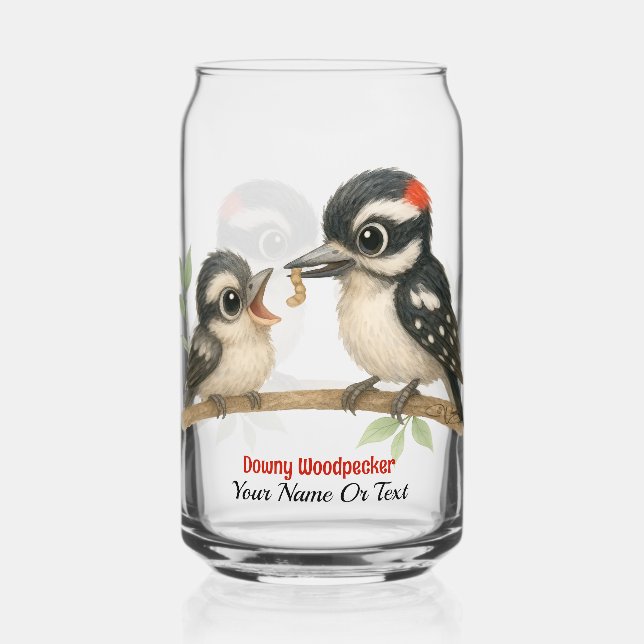 Delightful Downy Woodpecker Can Glass (Front)