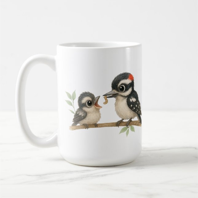 Delightful Downy Woodpecker Coffee Mug (Left)