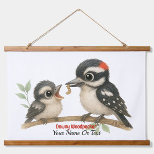 Delightful Downy Woodpecker Hanging Tapestry