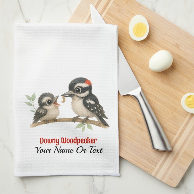 Delightful Downy Woodpecker Kitchen Towel (Quarter Fold)