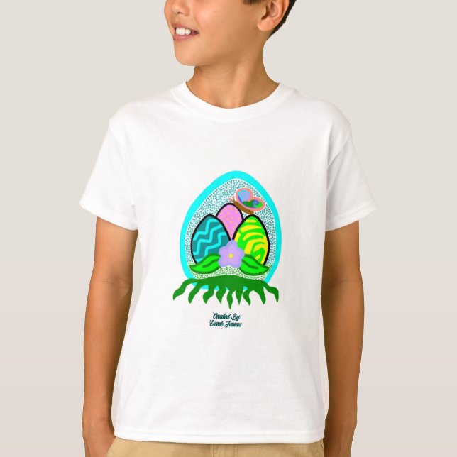 Delightful Easter Eggs Boys White Basic T Shirt (Front)
