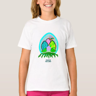 Delightful Easter Eggs Girls White Basic T Shirt