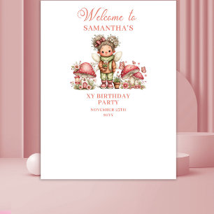 Delightful Fairy Pink Floral Birthday Banner Tapestry