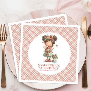 Delightful Fairy Pink Flowers 7th Birthday Party  Napkin