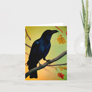 Delightful Fun Raven Perched On Branch Card