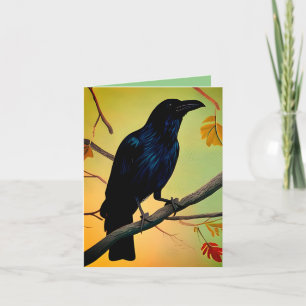 Delightful Fun Raven Perched On Branch Card
