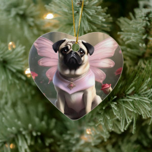 Delightful Funny Pug Fairy, Ceramic Ornament