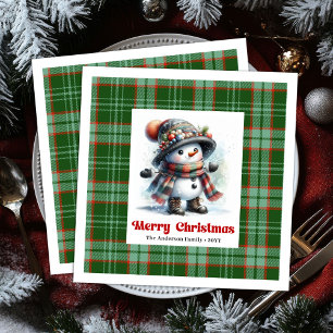 Delightful funny snowman watercolor kids napkins