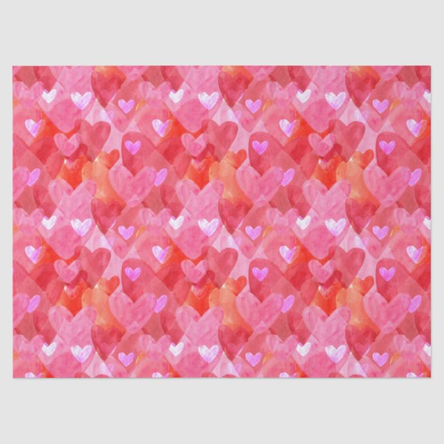 Delightful Hearts in Pink, Red and Orange  Tissue Paper (Front)