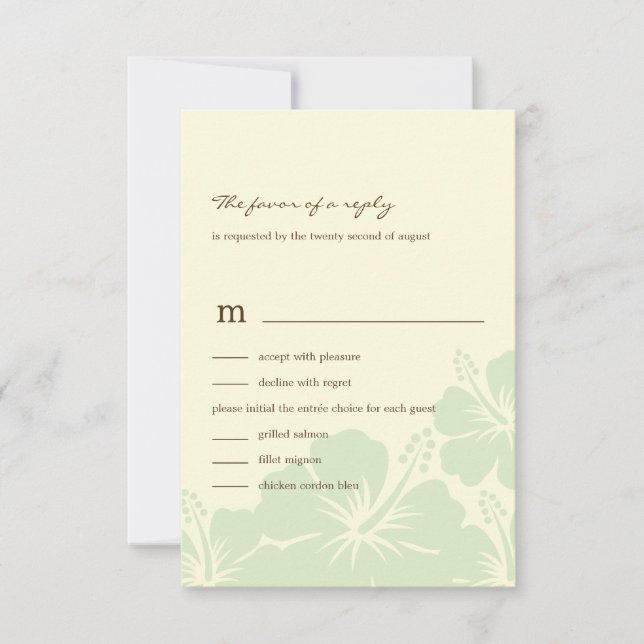 Delightful Hibiscus Wedding RSVP Cards (Green) (Front)