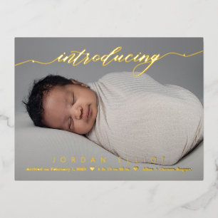 Delightful Intro Foil Birth Announcement Postcard
