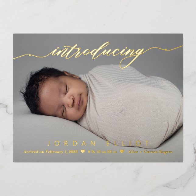 Delightful Intro Foil Birth Announcement Postcard (Front)