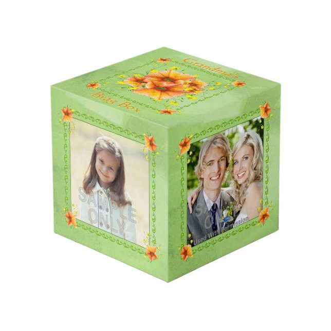 Delightful Orange Petunias Grandma Brag Box Cube (Front Angled)