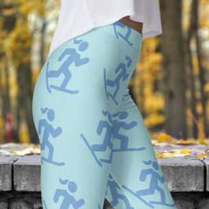 Delightful Powder Blue Snowshoe Running Pattern Leggings
