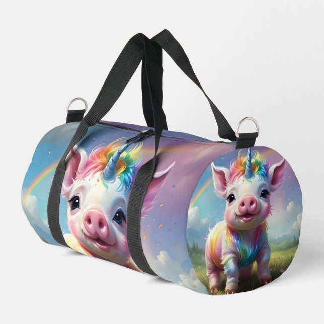 Delightful Rainbow Pig Unicorn, Duffle Bag (Left Corner)