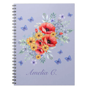 Delightful Red Poppies, Sunflowers & Butterflies Notebook