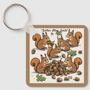 "Delightful Squirrels and Acorns" Keychain