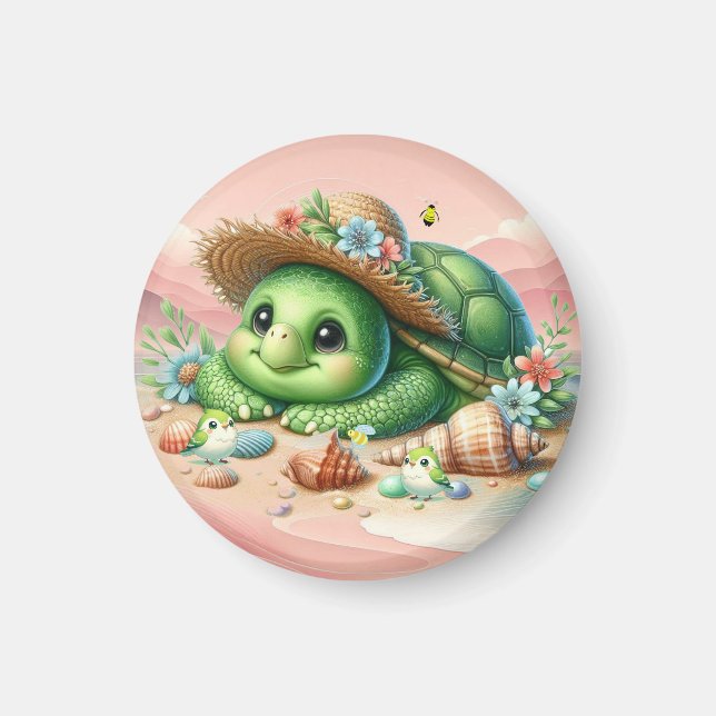 Delightful Turtle Basking on the Beach  Magnet (Front)