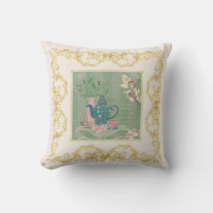 Delightful Vintage Vibes Cottage Tea Party Throw Pillow