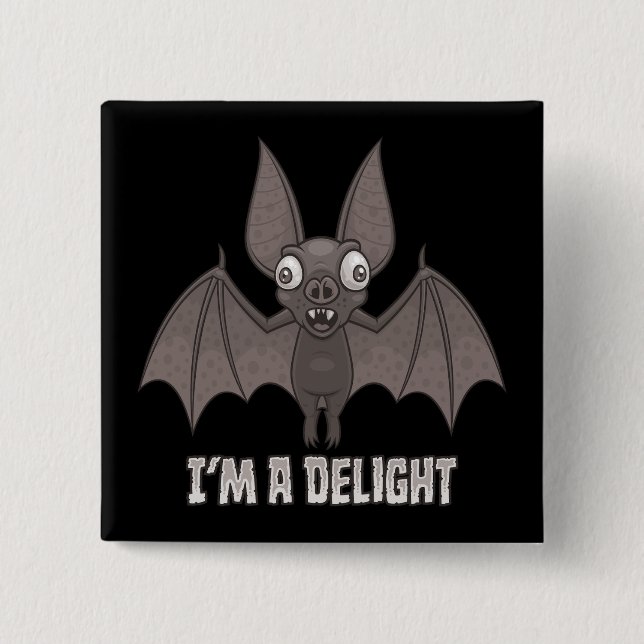 Delightfully Derpy Vampire Bat 2 Inch Square Button (Front)