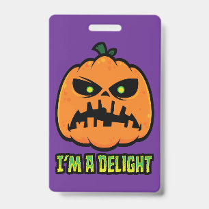 Delightfully Grumpy Jack-O-Lantern Pumpkin Badge